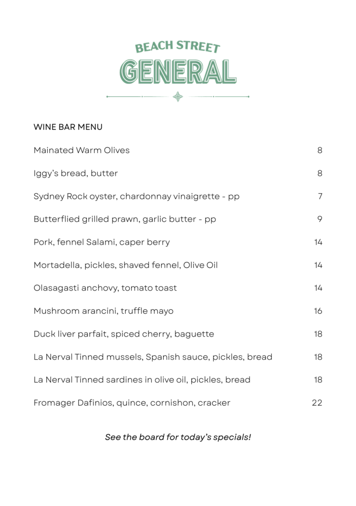 wine bar menu