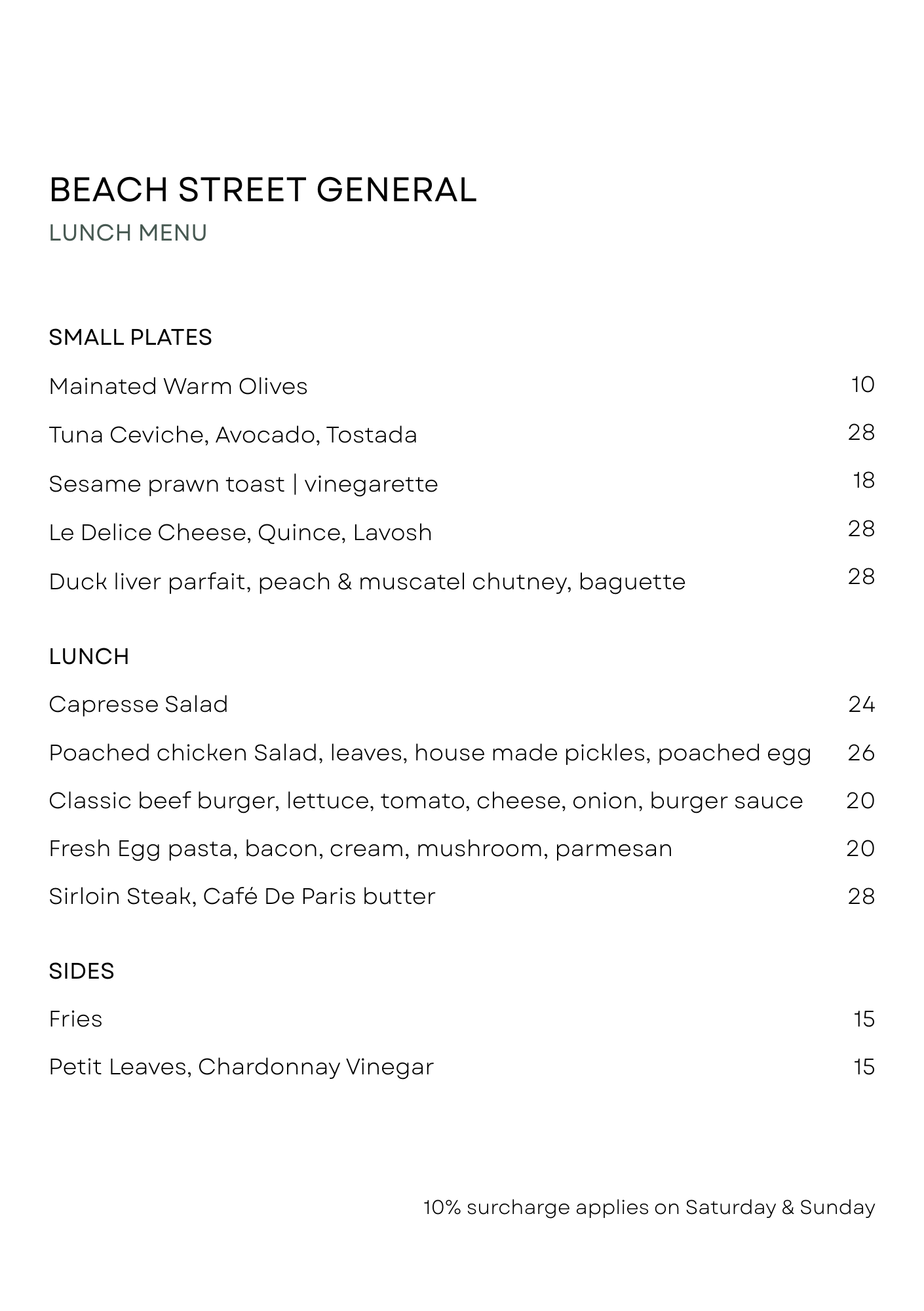 beach street general coogee lunch menu